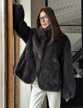 Меховой норковый жакет (серый) - фото 15