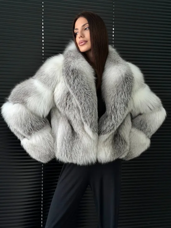 Шуба из меха арктической лисы - белая - фото 4