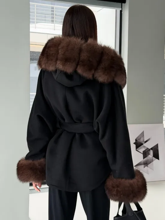 Пальто с капюшоном из финского песца - фото 4