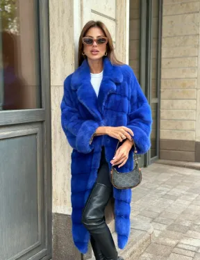 Шуба из меха норки - цвет синий - фото 5