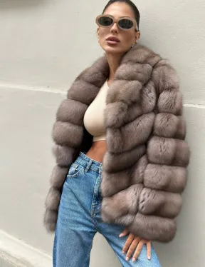 Шуба из меха соболя в оттенке торторо - фото 1