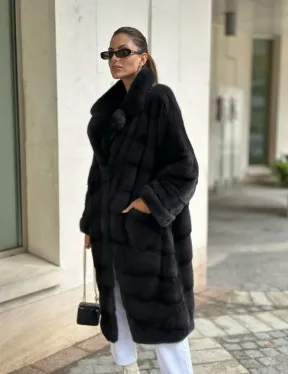 Шуба норковая кимоно - темный графит - фото 3