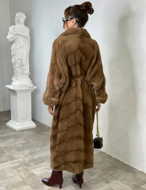 Длинная шуба карамель кимоно мех NAFA - фото 2