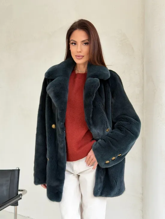 Норковый жакет английский воротник - черный изумруд - фото 10