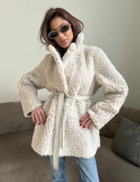 Двусторонняя дублёнка - шуба, мех тиградо английский воротник - фото 1