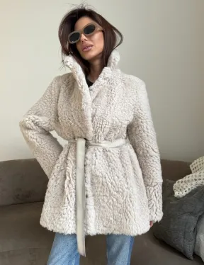 Двусторонняя дублёнка - шуба, мех тиградо английский воротник - фото 15