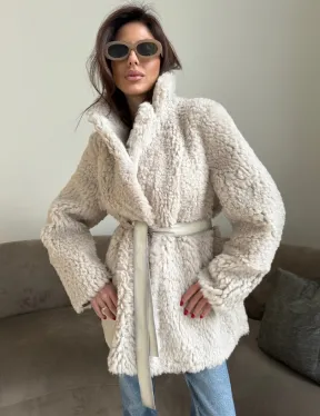 Двусторонняя дублёнка - шуба, мех тиградо английский воротник - фото 9