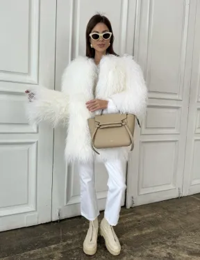 Белая шуба из меха ламы - фото 5