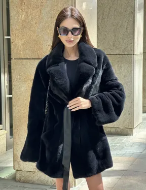 Шуба из плюшевой норки NAFA, роспуск - цвет черный изумруд - фото 1