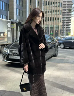 Укороченная норковая шуба в цвете шоколад - фото 6