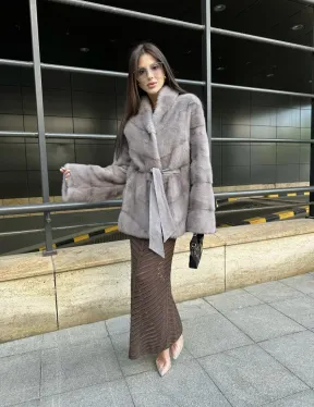 Шуба норковая дымчато-серого цвета - фото 9