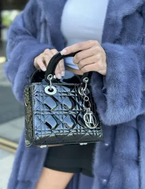 Норковая шуба с английским воротником - цвет джинс - фото 1