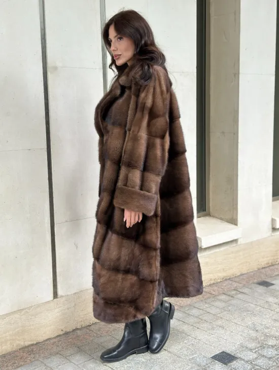 Норковая шуба NAFA соболиного натурального цвета - фото 5