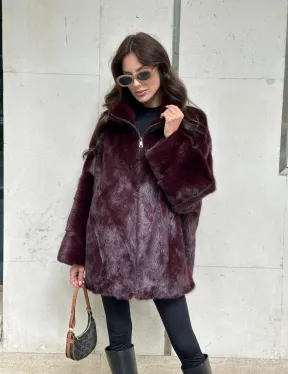 Женская норковая курточка - цвет бордо - фото 10